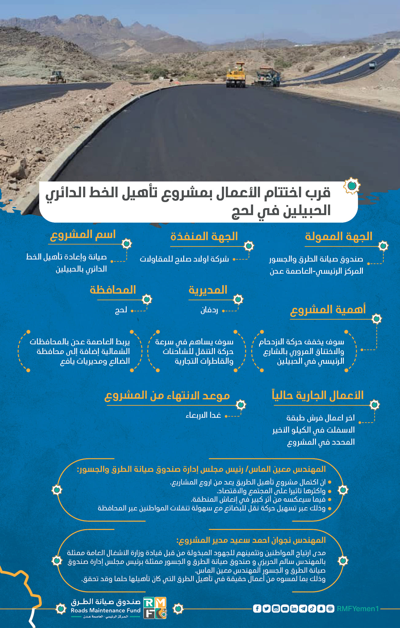 #إنجروافيك عن قرب إختتام الأعمال بمشروع تأهيل الخط الدائري بالحبيلين في لحج - تنفيذ شركة أولاد صلاح للتجارة والمقاولات والاستثمار والتطوير العقاري